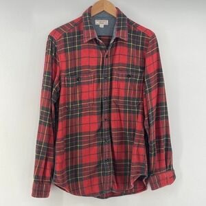 Wallace & Barnes Shirt Mens Medium Red Plaid Flannel Long Sleeve Button Front